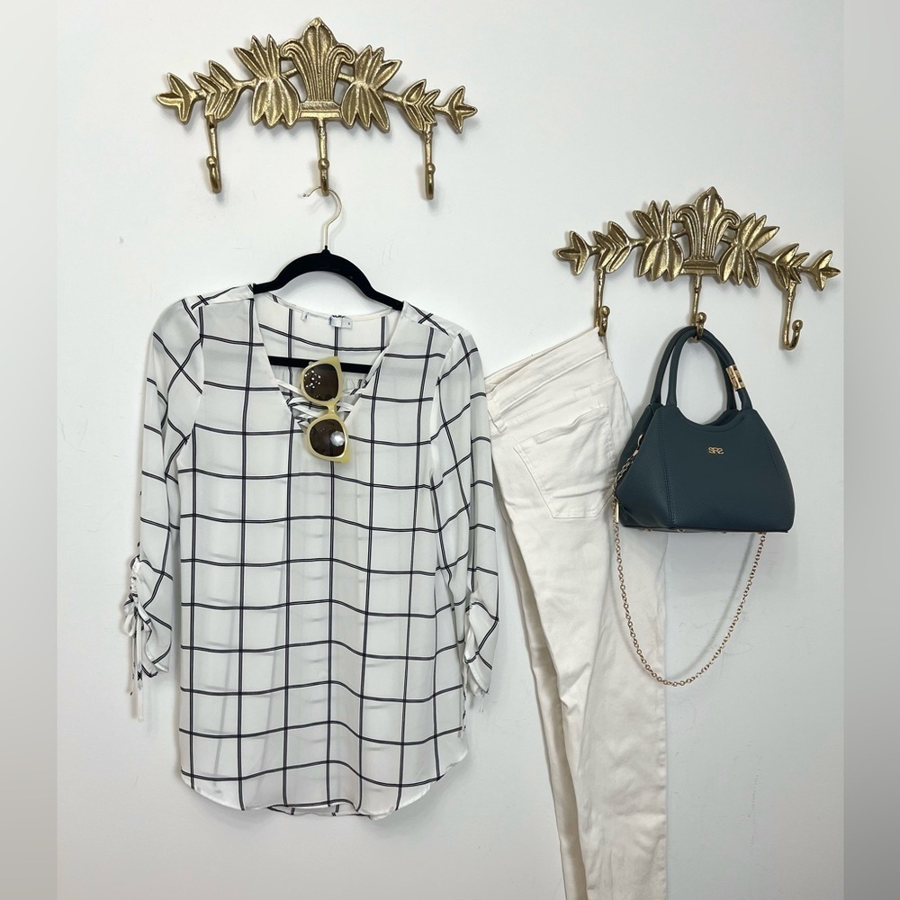 Plaid contemporary tunic blouse M